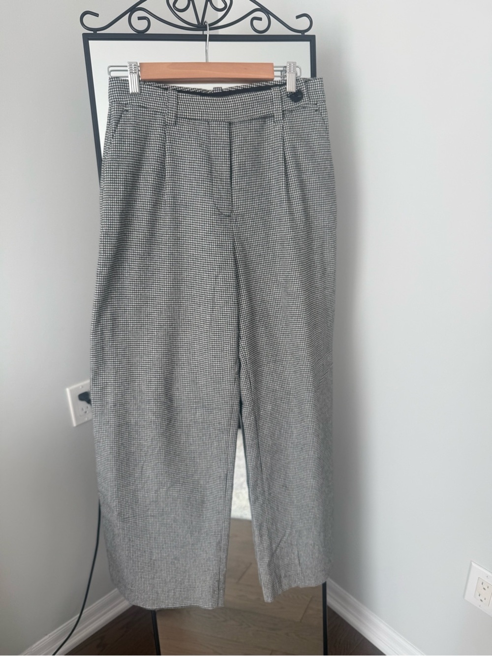Maje Black & White Checked Wide-Leg Trousers